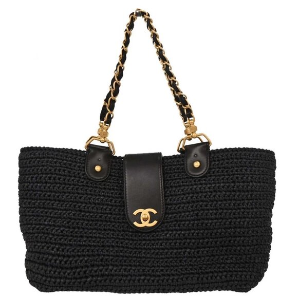 Chanel Navy Straw Tote Handbag 144693 - Picture 1 of 10